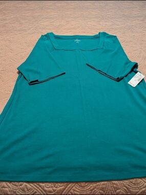 dressbarn Teal Square Neck Short Sleeve Top NWT